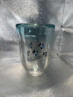 Beautiful Murano Heavy Thick Glass Blue Hand Painted Fish Aquarium vase 8 1/4”